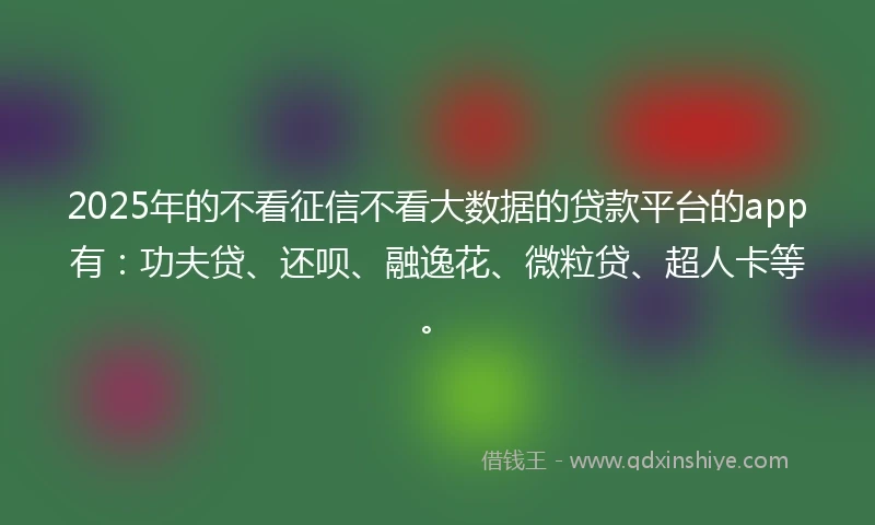 2025年的不看征信不看大数据的贷款平台的app有:功夫贷、还呗、融逸花、微粒贷、超人卡等。