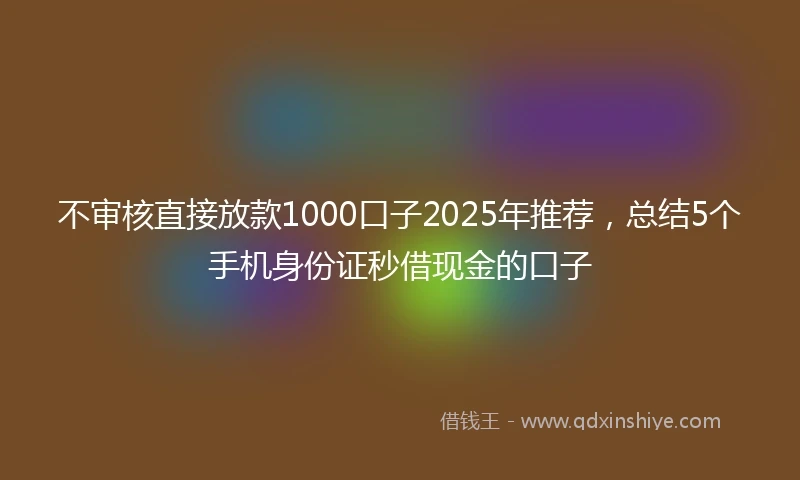 不审核直接放款1000口子2025年推荐，总结5个手机身份证秒借现金的口子