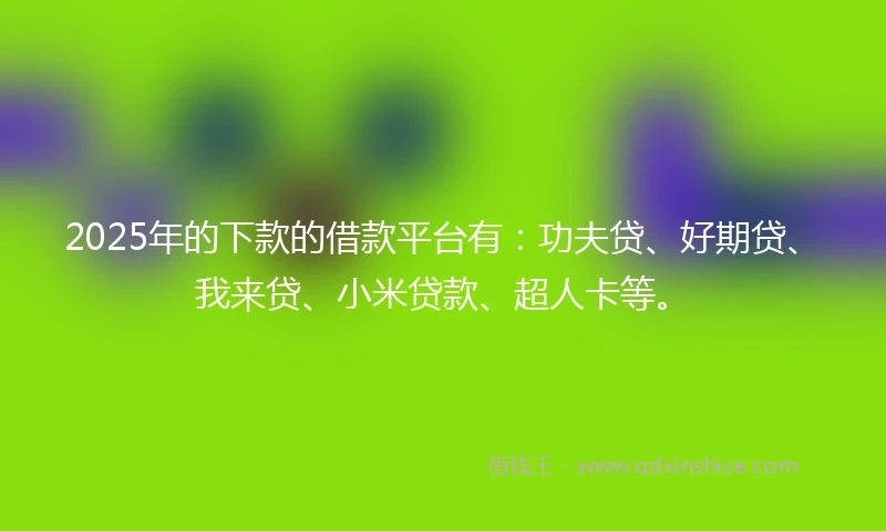 2025年的下款的借款平台有：功夫贷、好期贷、我来贷、小米贷款、超人卡等。