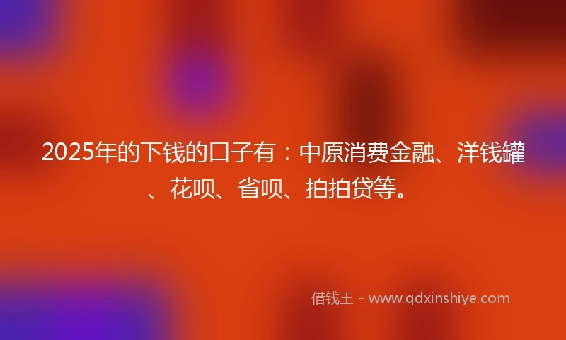 2025年的下钱的口子有：中原消费金融、洋钱罐、花呗、省呗、拍拍贷等。