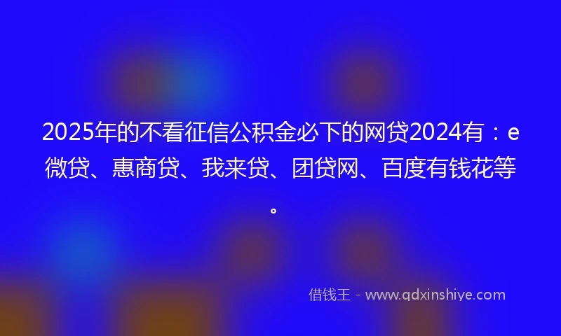 2025年的不看征信公积金必下的网贷2024有：e微贷、惠商贷、我来贷、团贷网、百度有钱花等。