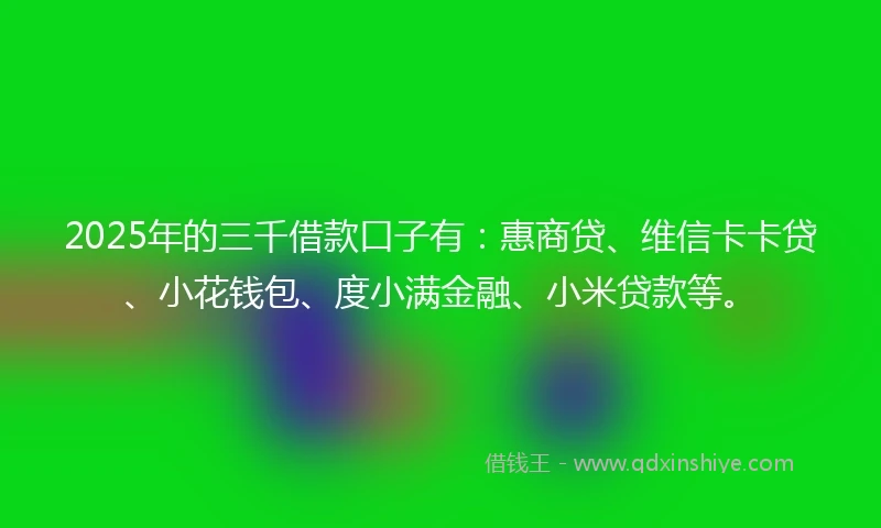 2025年的三千借款口子有：惠商贷、维信卡卡贷、小花钱包、度小满金融、小米贷款等。