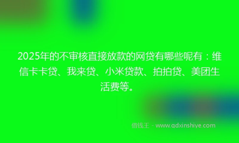 2025年的不审核直接放款的网贷有哪些呢有：维信卡卡贷、我来贷、小米贷款、拍拍贷、美团生活费等。