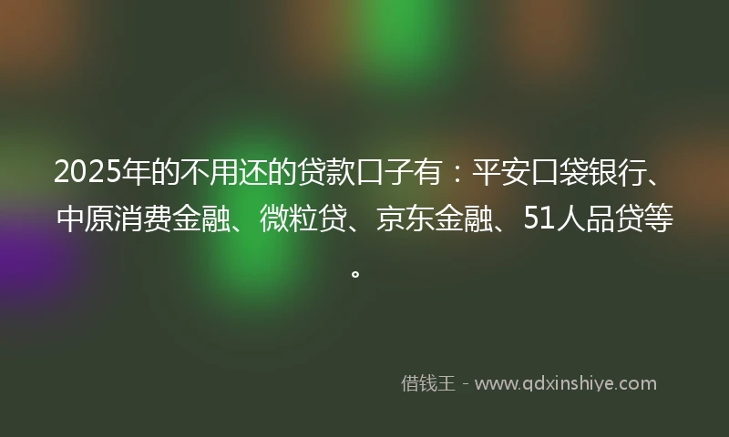 2025年的不用还的贷款口子有：平安口袋银行、中原消费金融、微粒贷、京东金融、51人品贷等。