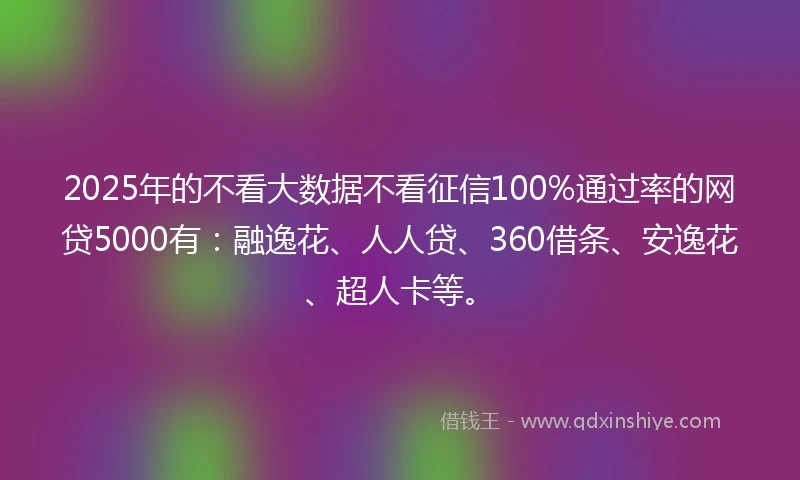 2025年的不看大数据不看征信100%通过率的网贷5000有：融逸花、人人贷、360借条、安逸花、超人卡等。