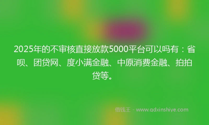 2025年的不审核直接放款5000平台可以吗有：省呗、团贷网、度小满金融、中原消费金融、拍拍贷等。