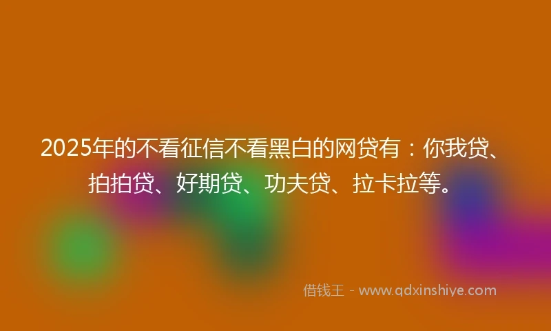 2025年的不看征信不看黑白的网贷有：你我贷、拍拍贷、好期贷、功夫贷、拉卡拉等。