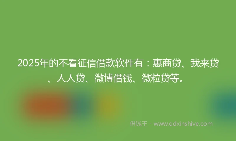 2025年的不看征信借款软件有：惠商贷、我来贷、人人贷、微博借钱、微粒贷等。
