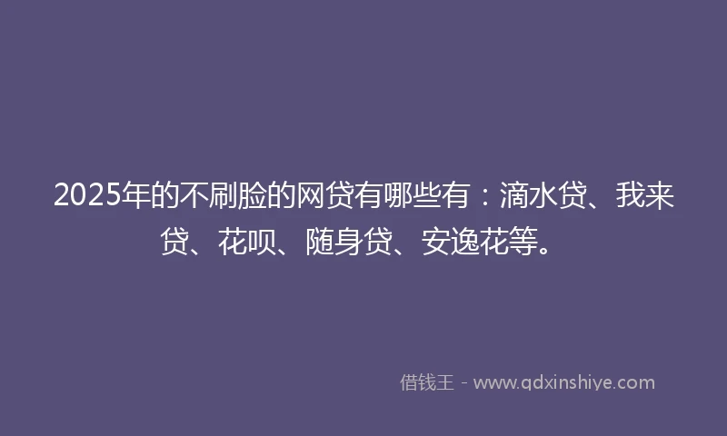 2025年的不刷脸的网贷有哪些有：滴水贷、我来贷、花呗、随身贷、安逸花等。
