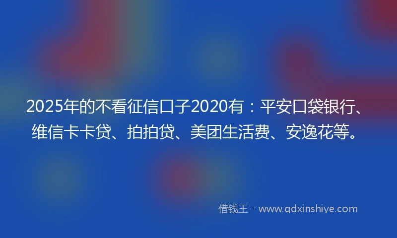 2025年的不看征信口子2020有：平安口袋银行、维信卡卡贷、拍拍贷、美团生活费、安逸花等。
