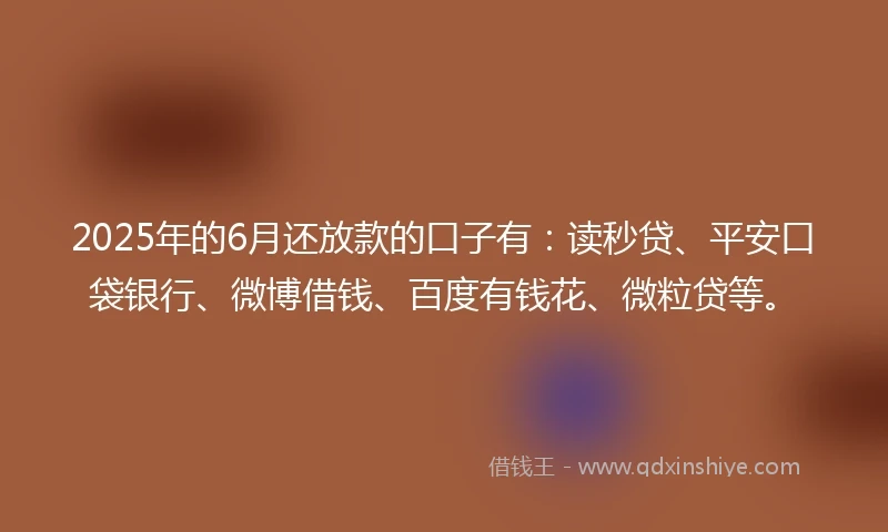 2025年的6月还放款的口子有：读秒贷、平安口袋银行、微博借钱、百度有钱花、微粒贷等。