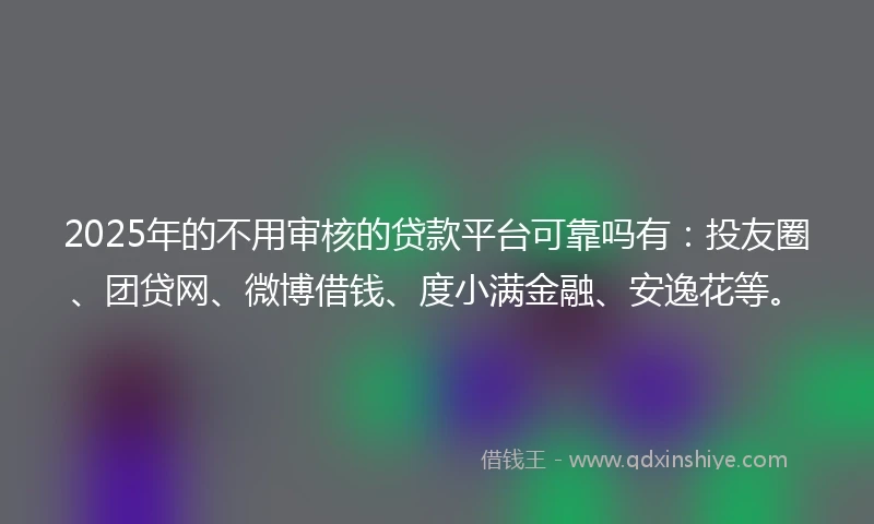 2025年的不用审核的贷款平台可靠吗有：投友圈、团贷网、微博借钱、度小满金融、安逸花等。