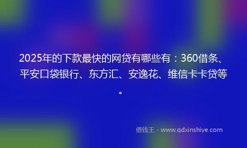 2025年的下款最快的网贷有哪些有：360借条、平安口袋银行、东方汇、安逸花、维信卡卡贷等。