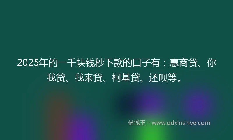 2025年的一千块钱秒下款的口子有：惠商贷、你我贷、我来贷、柯基贷、还呗等。