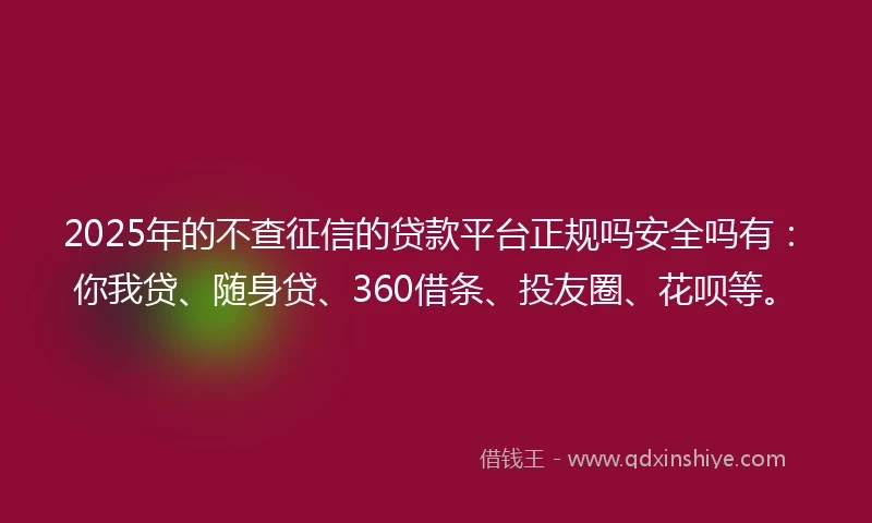 2025年的不查征信的贷款平台正规吗安全吗有：你我贷、随身贷、360借条、投友圈、花呗等。