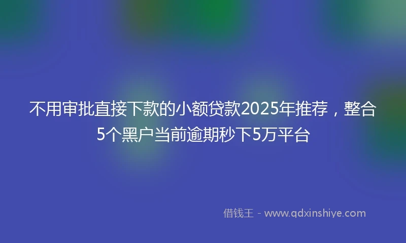 不用审批直接下款的小额贷款2025年推荐，整合5个黑户当前逾期秒下5万平台