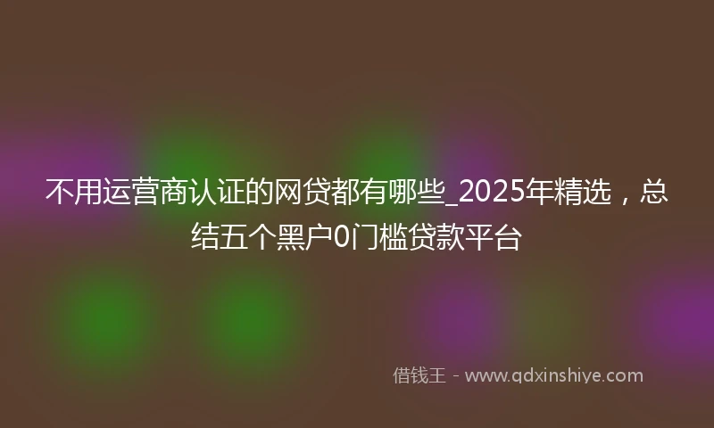 不用运营商认证的网贷都有哪些_2025年精选，总结五个黑户0门槛贷款平台