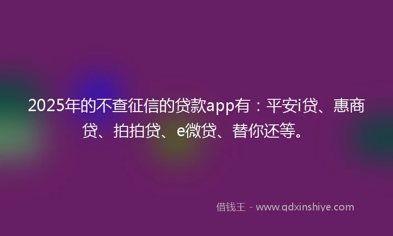2025年的不查征信的贷款app有：平安i贷、惠商贷、拍拍贷、e微贷、替你还等。