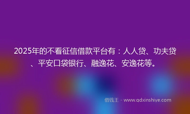 2025年的不看征信借款平台有：人人贷、功夫贷、平安口袋银行、融逸花、安逸花等。