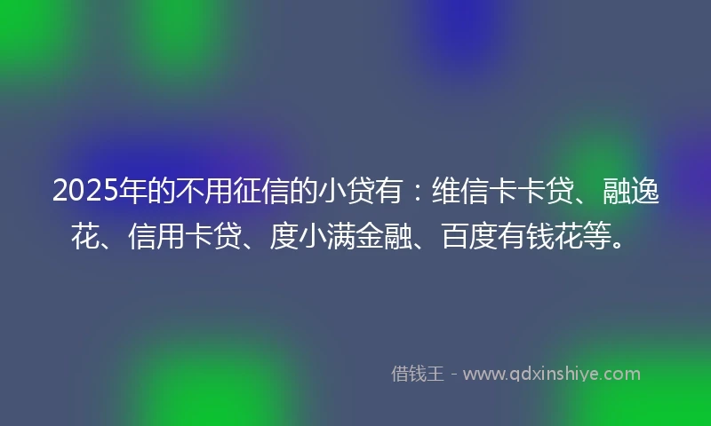 2025年的不用征信的小贷有：维信卡卡贷、融逸花、信用卡贷、度小满金融、百度有钱花等。