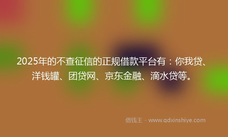 2025年的不查征信的正规借款平台有：你我贷、洋钱罐、团贷网、京东金融、滴水贷等。