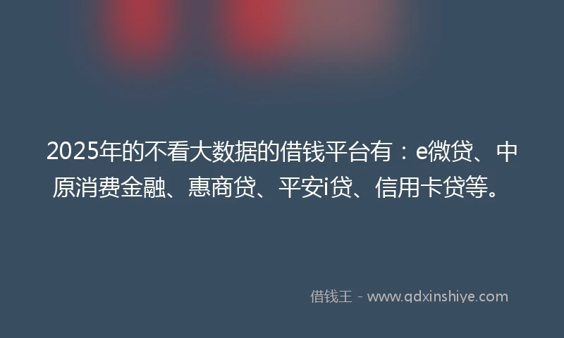 2025年的不看大数据的借钱平台有：e微贷、中原消费金融、惠商贷、平安i贷、信用卡贷等。