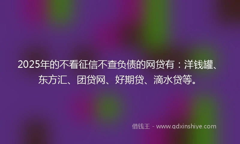 2025年的不看征信不查负债的网贷有：洋钱罐、东方汇、团贷网、好期贷、滴水贷等。