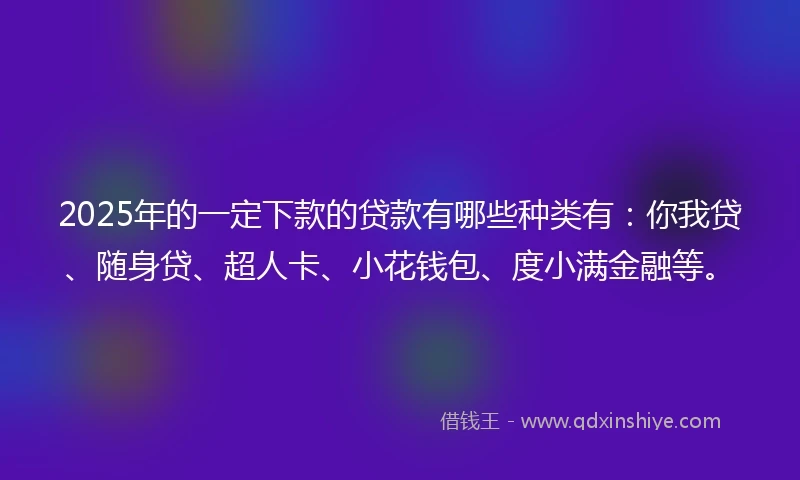 2025年的一定下款的贷款有哪些种类有：你我贷、随身贷、超人卡、小花钱包、度小满金融等。