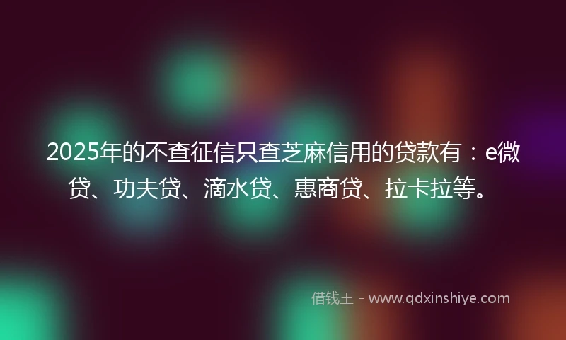 2025年的不查征信只查芝麻信用的贷款有：e微贷、功夫贷、滴水贷、惠商贷、拉卡拉等。