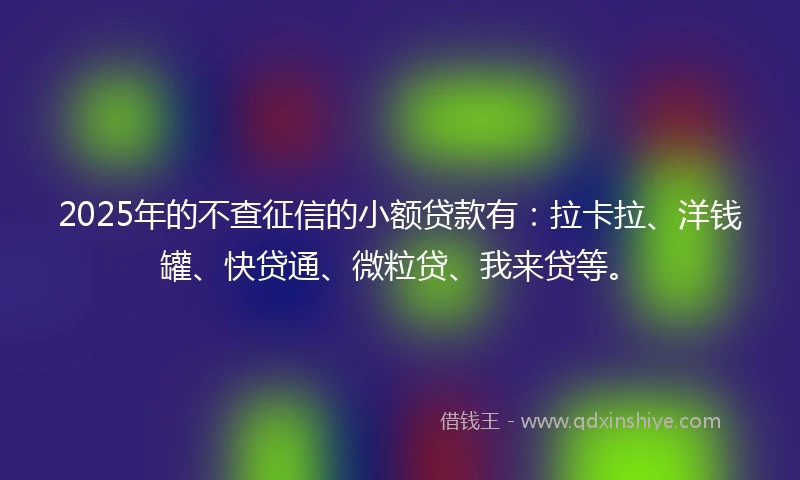 2025年的不查征信的小额贷款有：拉卡拉、洋钱罐、快贷通、微粒贷、我来贷等。