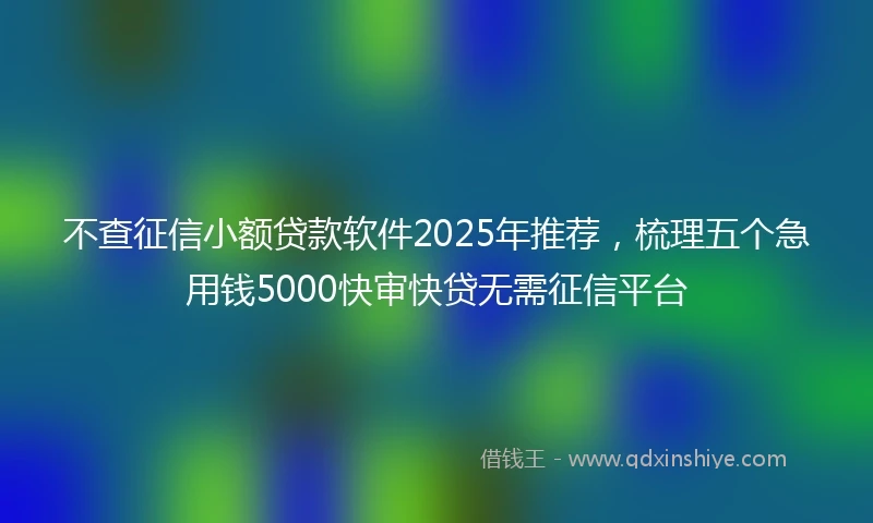 不查征信小额贷款软件2025年推荐，梳理五个急用钱5000快审快贷无需征信平台