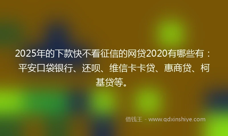 2025年的下款快不看征信的网贷2020有哪些有：平安口袋银行、还呗、维信卡卡贷、惠商贷、柯基贷等。