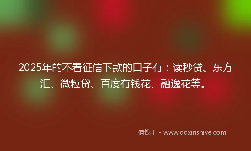 2025年的不看征信下款的口子有：读秒贷、东方汇、微粒贷、百度有钱花、融逸花等。