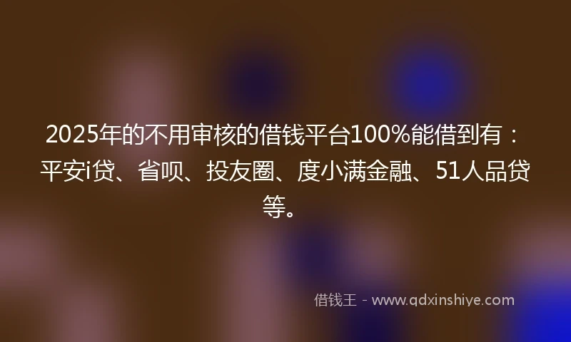 2025年的不用审核的借钱平台100%能借到有：平安i贷、省呗、投友圈、度小满金融、51人品贷等。