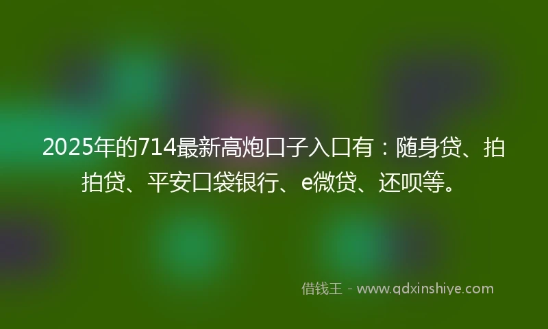 2025年的714最新高炮口子入口有：随身贷、拍拍贷、平安口袋银行、e微贷、还呗等。