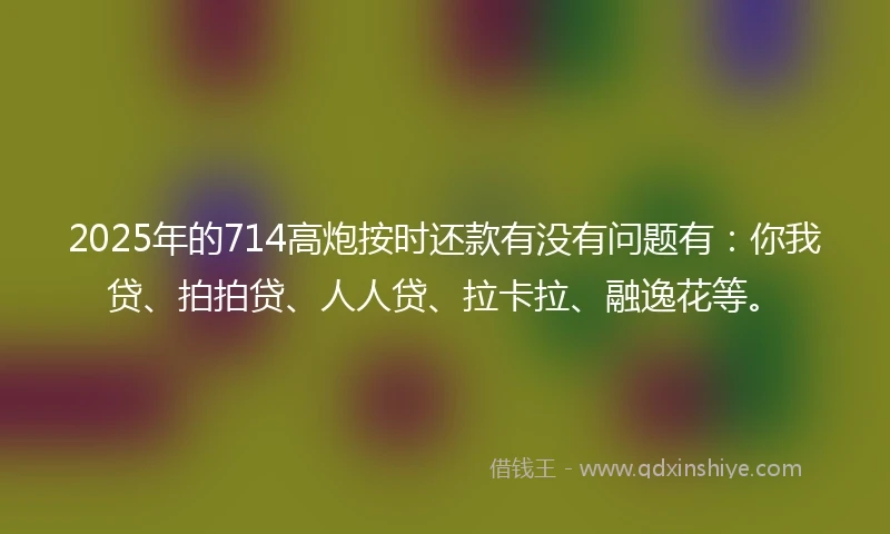 2025年的714高炮按时还款有没有问题有:你我贷、拍拍贷、人人贷、拉卡拉、融逸花等。