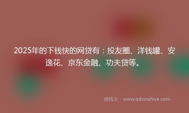 2025年的下钱快的网贷有：投友圈、洋钱罐、安逸花、京东金融、功夫贷等。