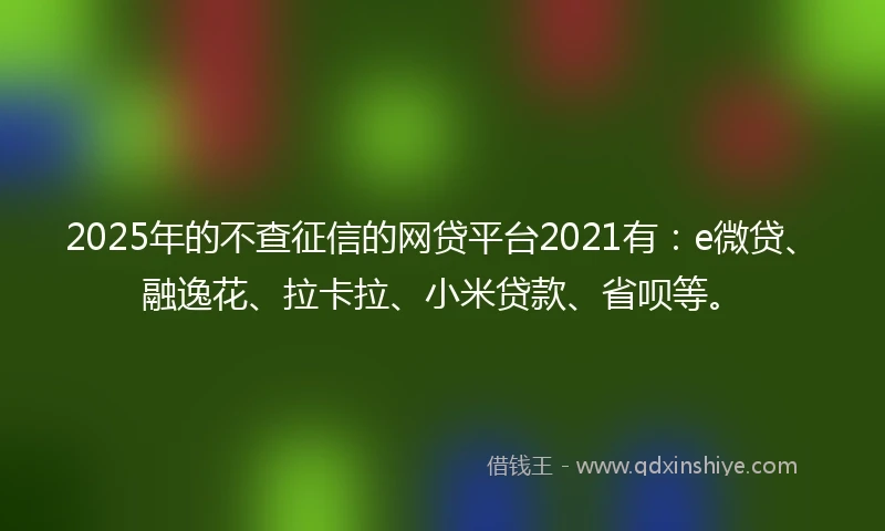 2025年的不查征信的网贷平台2021有：e微贷、融逸花、拉卡拉、小米贷款、省呗等。