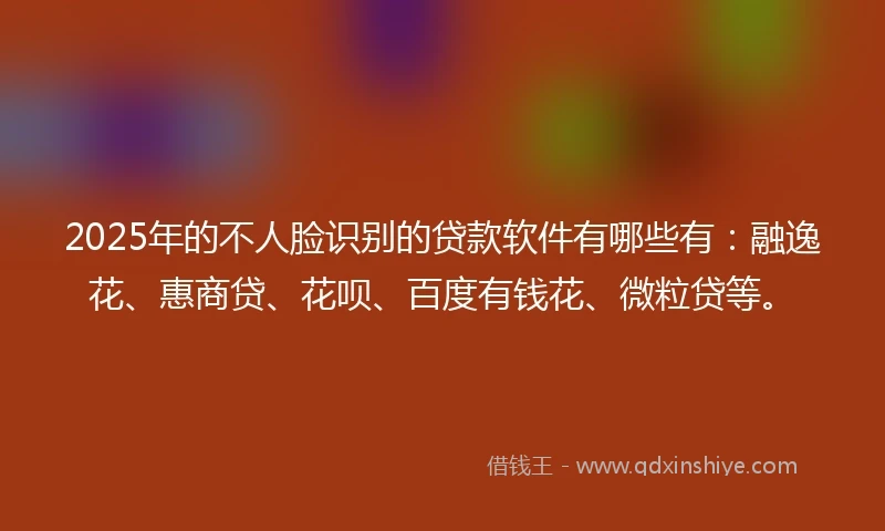 2025年的不人脸识别的贷款软件有哪些有：融逸花、惠商贷、花呗、百度有钱花、微粒贷等。