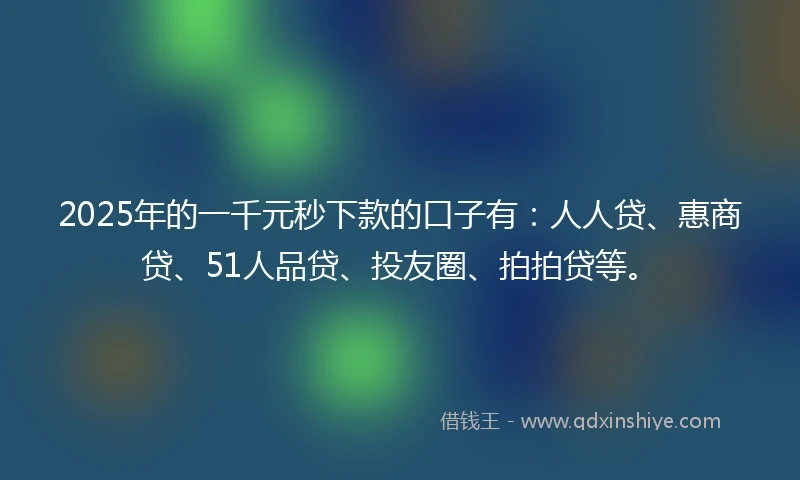 2025年的一千元秒下款的口子有：人人贷、惠商贷、51人品贷、投友圈、拍拍贷等。