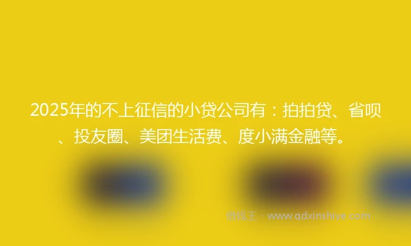 2025年的不上征信的小贷公司有：拍拍贷、省呗、投友圈、美团生活费、度小满金融等。
