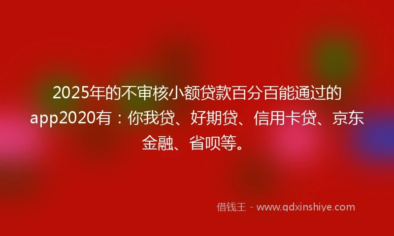 2025年的不审核小额贷款百分百能通过的app2020有:你我贷、好期贷、信用卡贷、京东金融、省呗等。