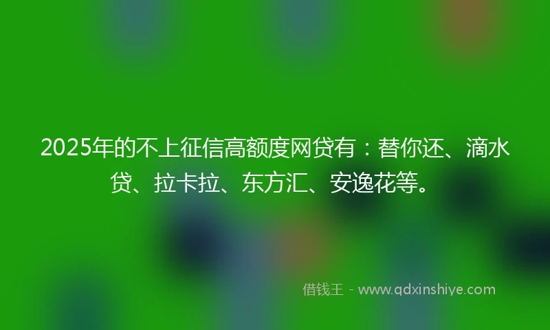 2025年的不上征信高额度网贷有：替你还、滴水贷、拉卡拉、东方汇、安逸花等。