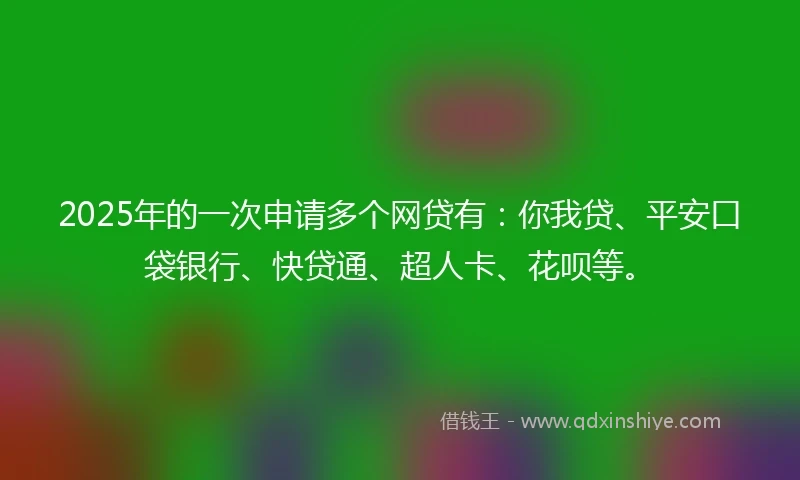 2025年的一次申请多个网贷有：你我贷、平安口袋银行、快贷通、超人卡、花呗等。