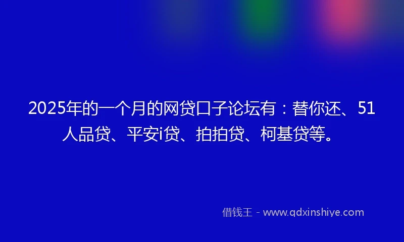 2025年的一个月的网贷口子论坛有：替你还、51人品贷、平安i贷、拍拍贷、柯基贷等。