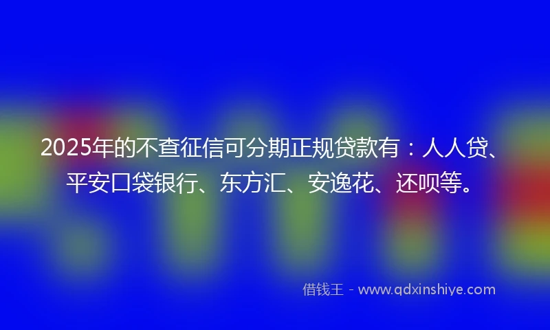 2025年的不查征信可分期正规贷款有：人人贷、平安口袋银行、东方汇、安逸花、还呗等。