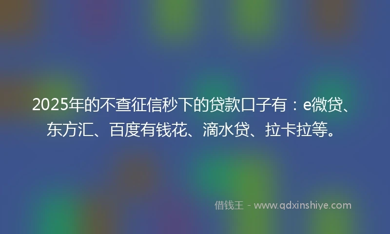 2025年的不查征信秒下的贷款口子有：e微贷、东方汇、百度有钱花、滴水贷、拉卡拉等。