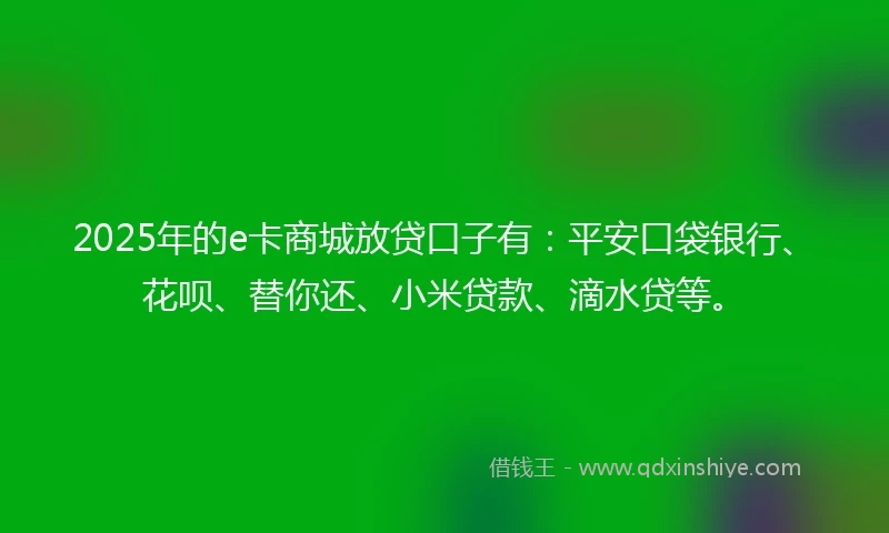 2025年的e卡商城放贷口子有：平安口袋银行、花呗、替你还、小米贷款、滴水贷等。