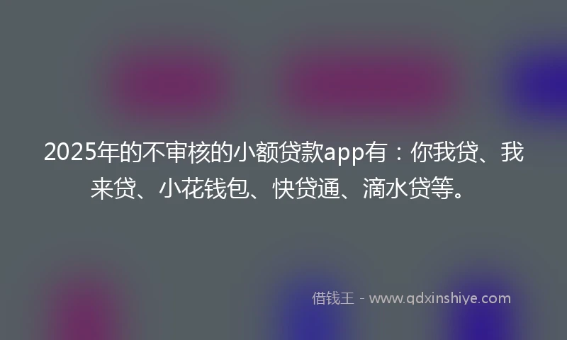2025年的不审核的小额贷款app有：你我贷、我来贷、小花钱包、快贷通、滴水贷等。