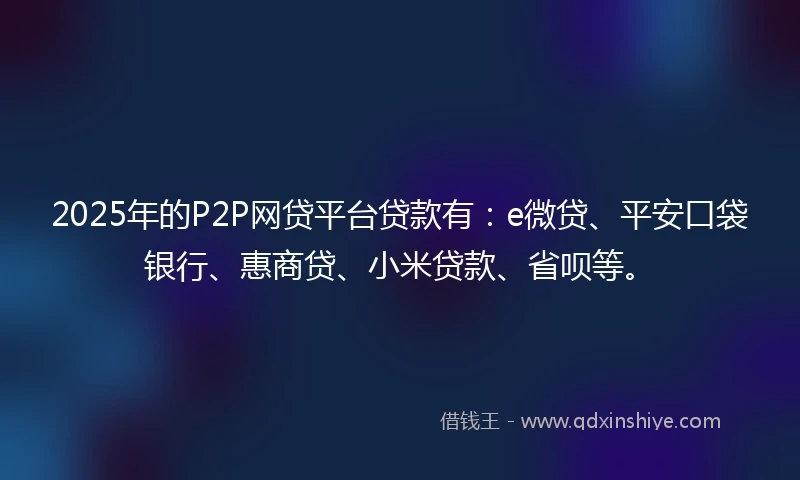 2025年的P2P网贷平台贷款有：e微贷、平安口袋银行、惠商贷、小米贷款、省呗等。